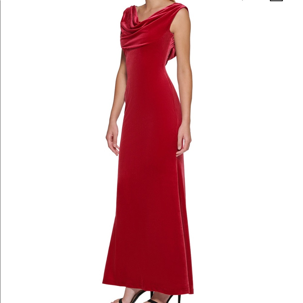 Cowlneck drapperd Back velvet gown